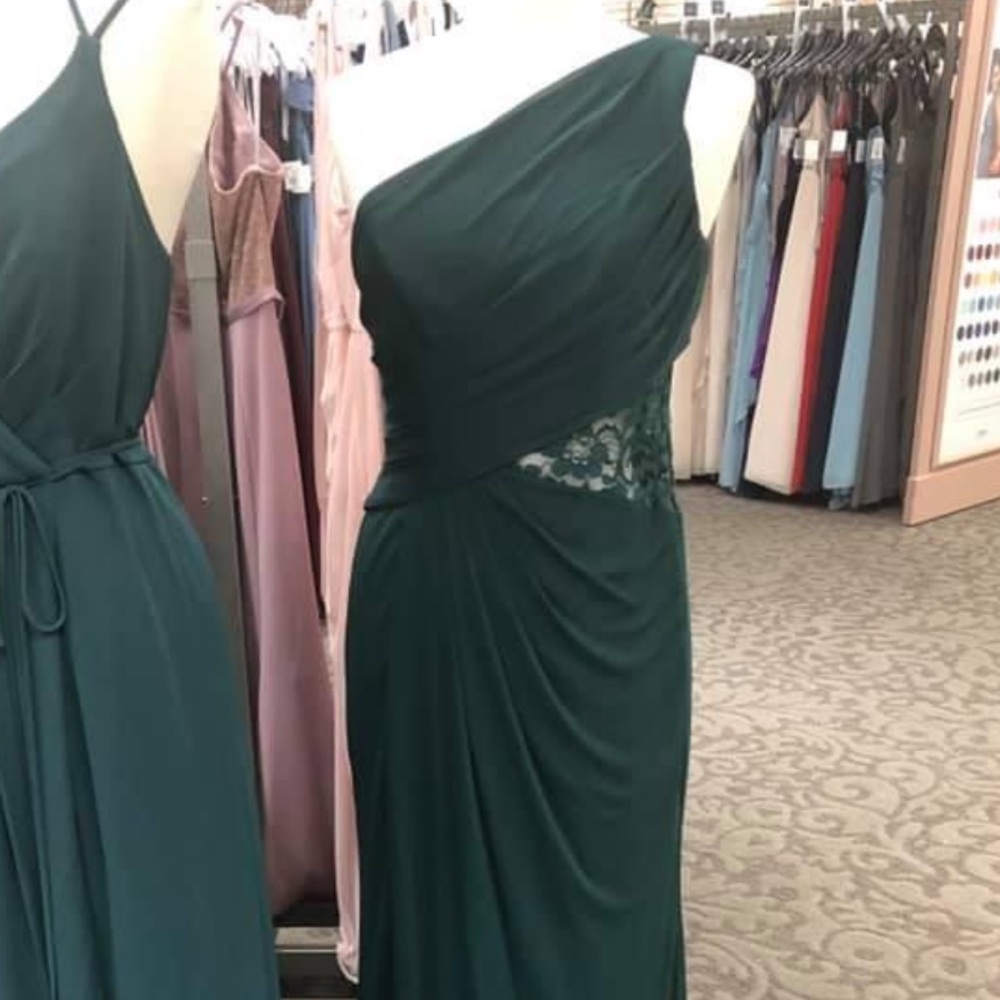 David's Bridal Black One-Shoulder Gown